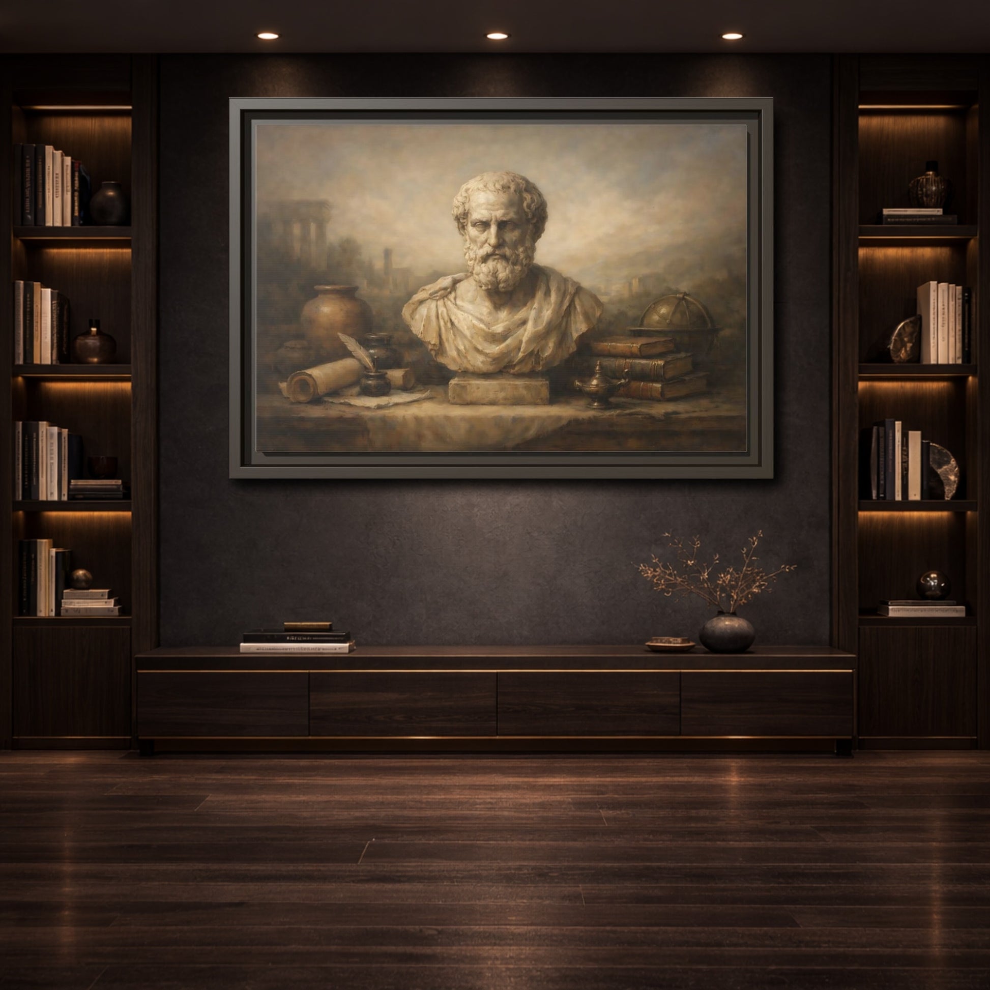 Mockup 3. Vintage Classical Bust Classical Bust Art shown as stretched canvas wall art