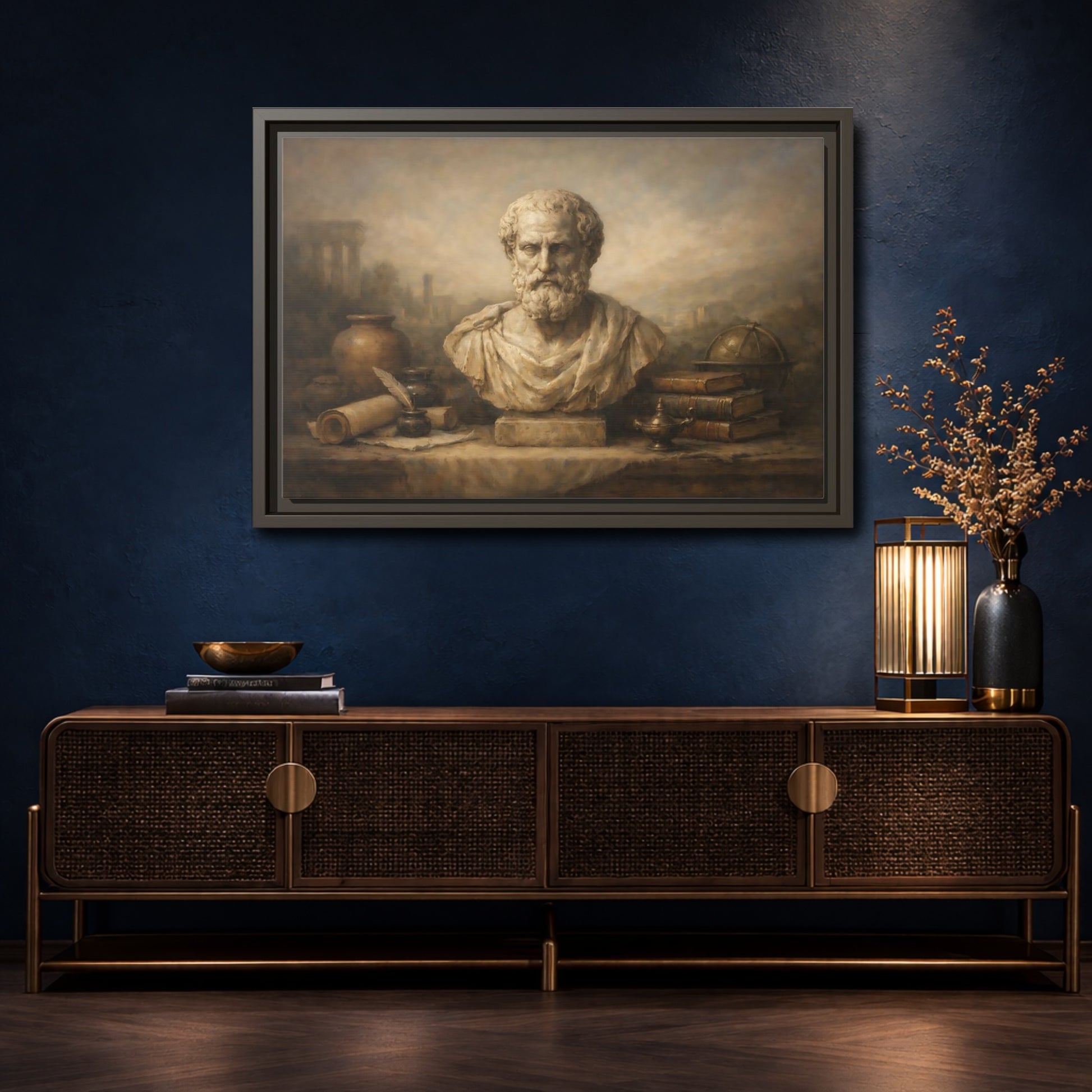 Mockup 4. Vintage Classical Bust Classical Bust Art shown as stretched canvas wall art