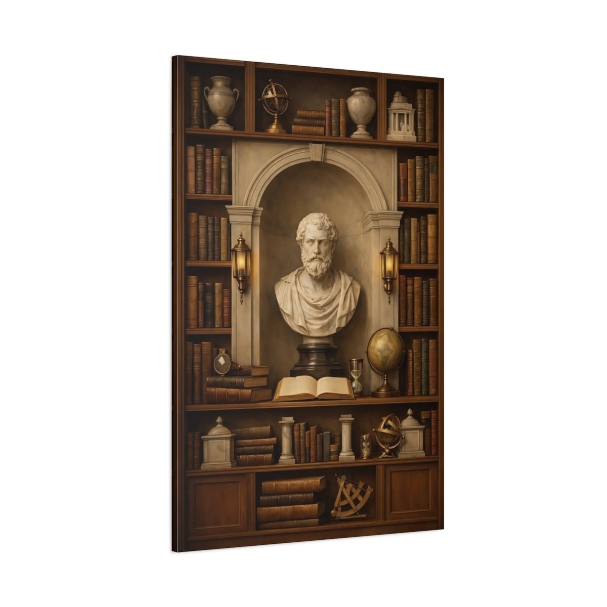 Vintage Classical Bust Vintage Bookshelf shown as stretched canvas wall art