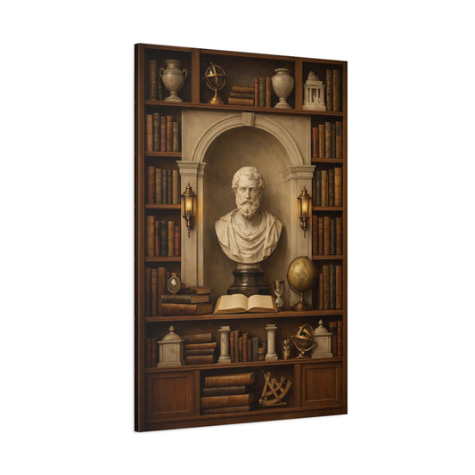 Vintage Classical Bust Vintage Bookshelf shown as stretched canvas wall art