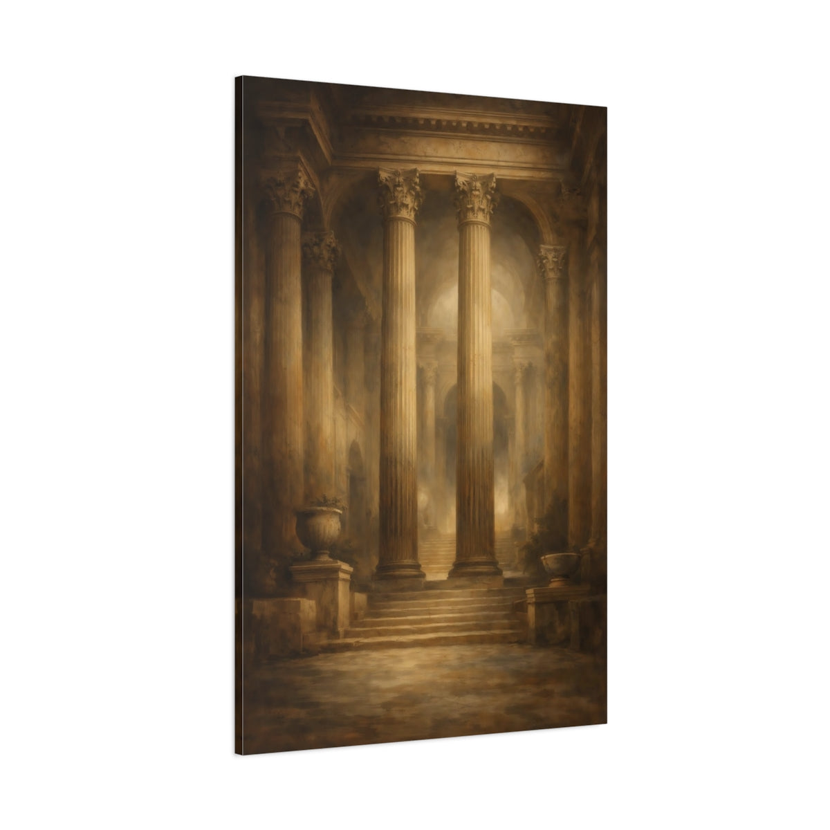 Main Mockup. Vintage Classical Columns Brown And Gold shown as stretched canvas wall art