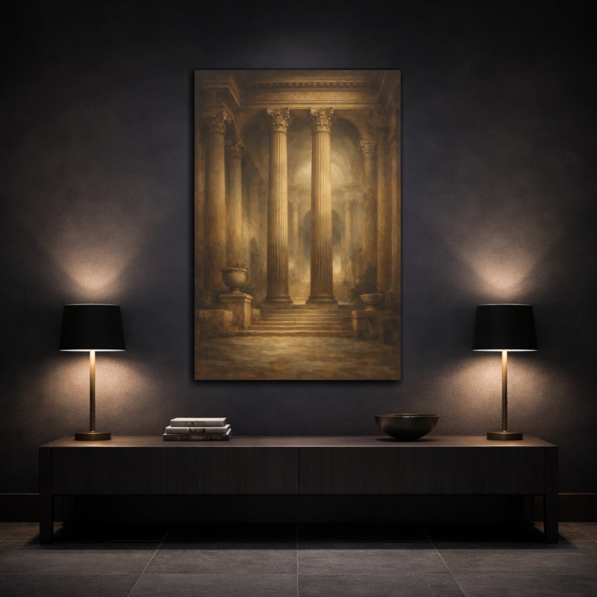 Vintage Classical Columns Brown - Canvas Wall Art Print - YesArtYes