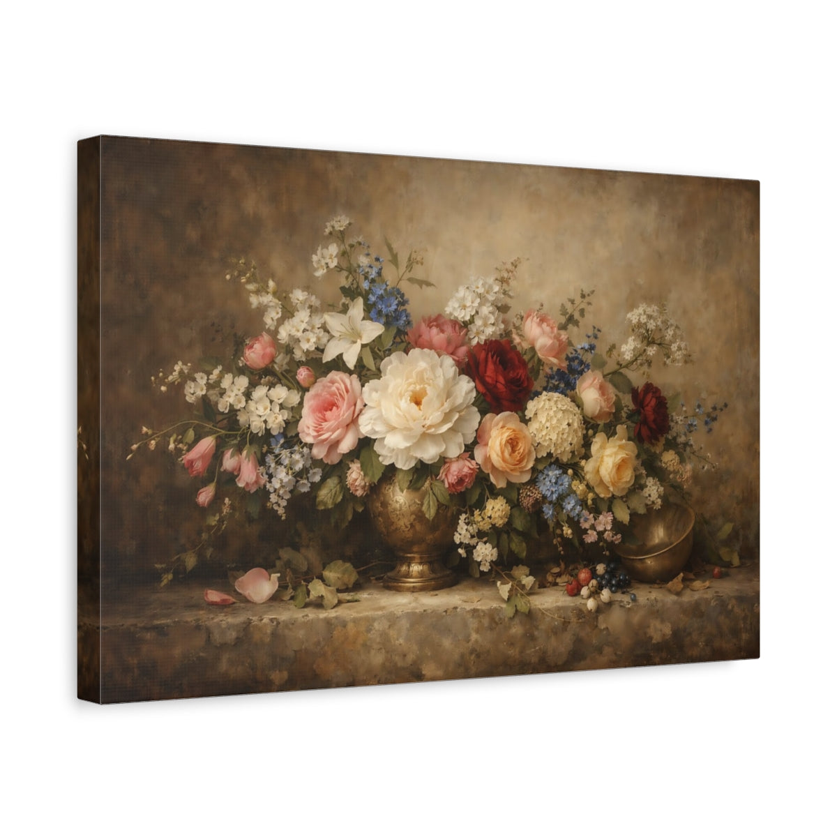 Side Mockup 4. Floral Floral Bouquet Brown Floral Still Life shown as stretched canvas wall art