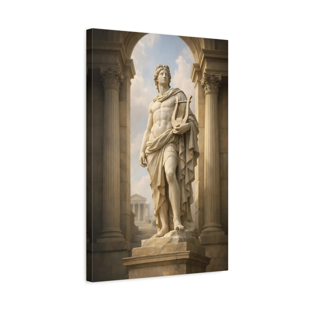Side Mockup 3. Vintage Classical Statue White Stone Statue shown as stretched canvas wall art