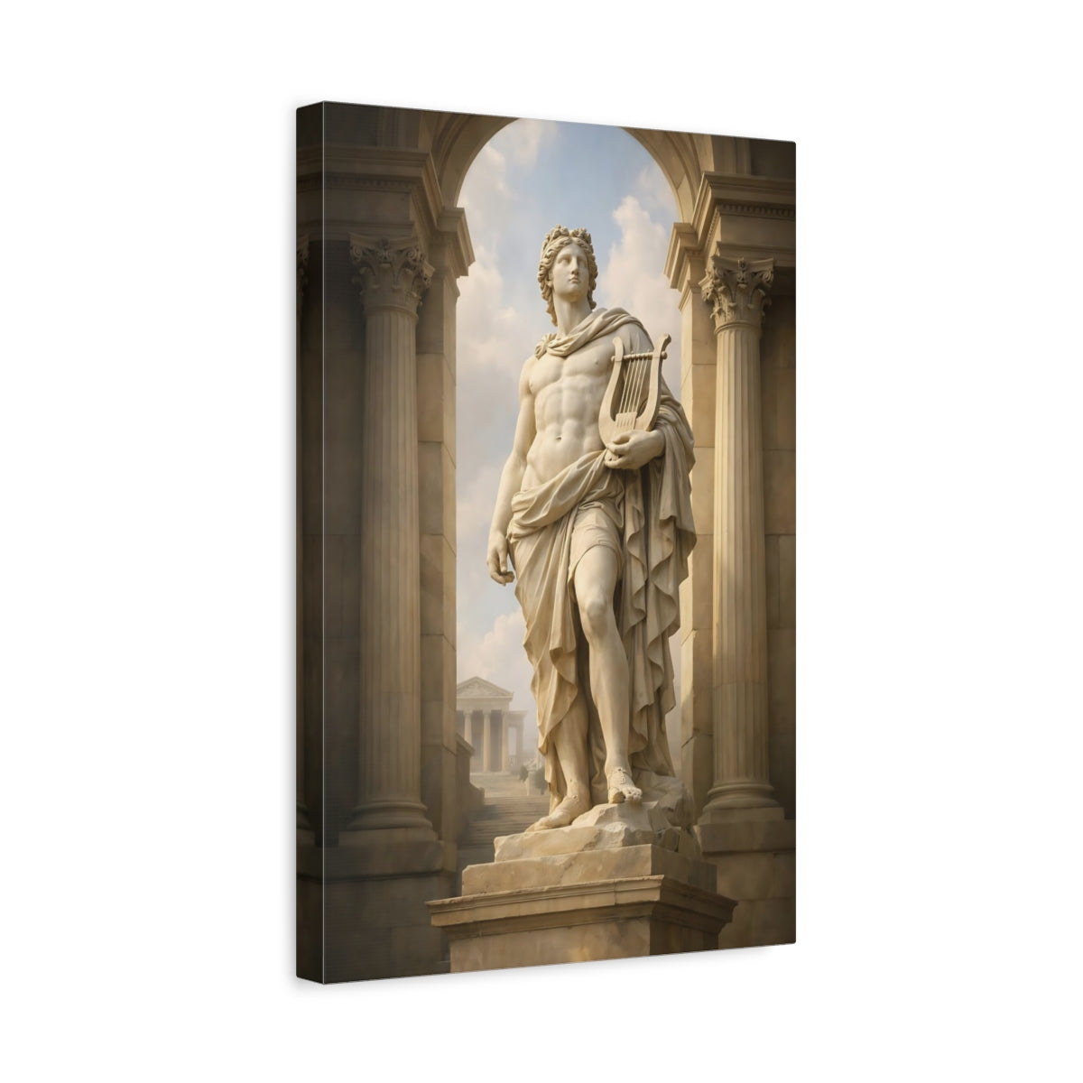 Side Mockup 4. Vintage Classical Statue White Stone Statue shown as stretched canvas wall art