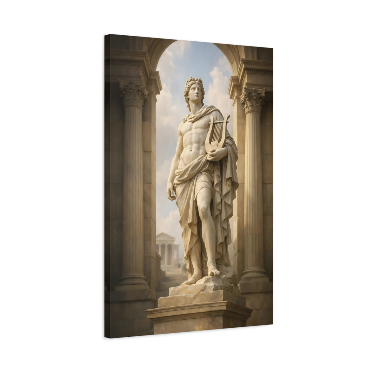 Side Mockup 2. Vintage Classical Statue White Stone Statue shown as stretched canvas wall art
