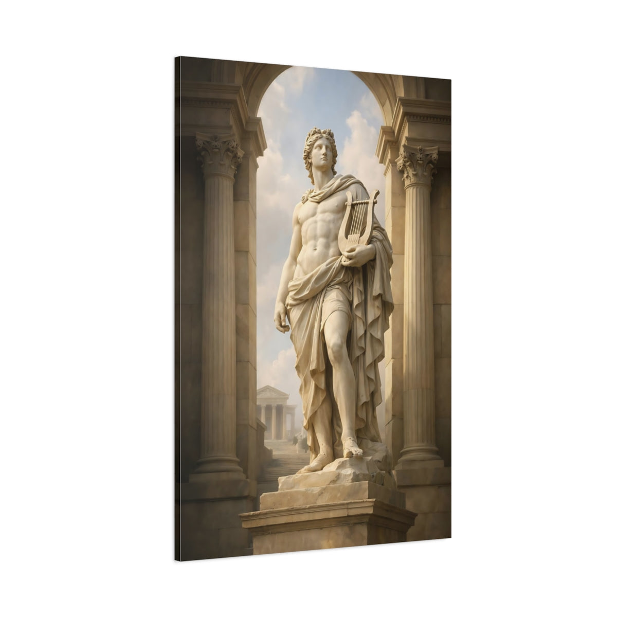 Main Mockup. Vintage Classical Statue White Stone Statue shown as stretched canvas wall art