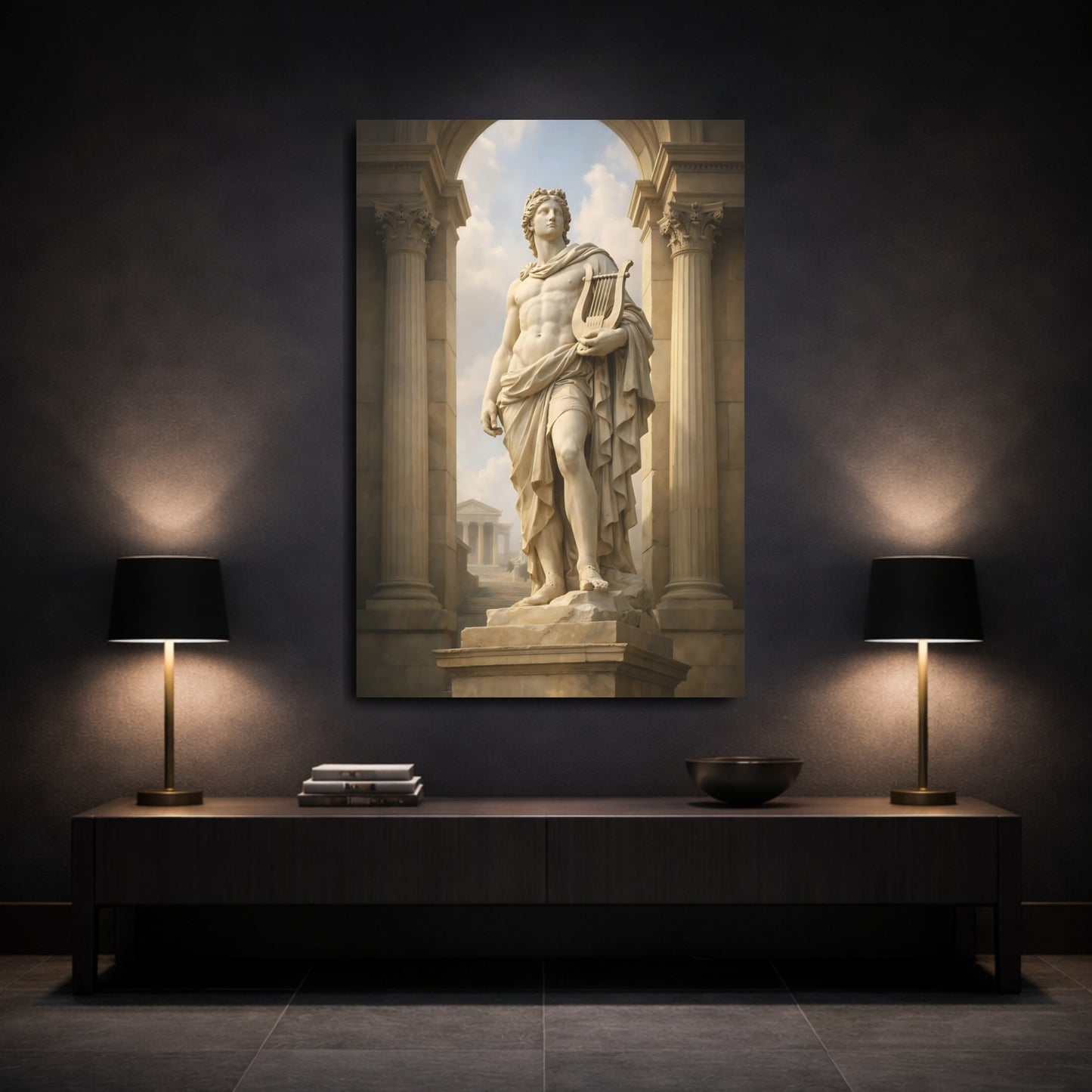 Mockup 2. Vintage Classical Statue White Stone Statue shown as stretched canvas wall art
