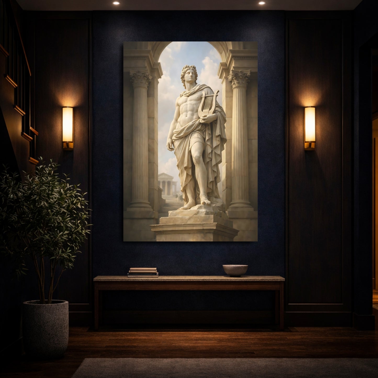 Mockup 3. Vintage Classical Statue White Stone Statue shown as stretched canvas wall art