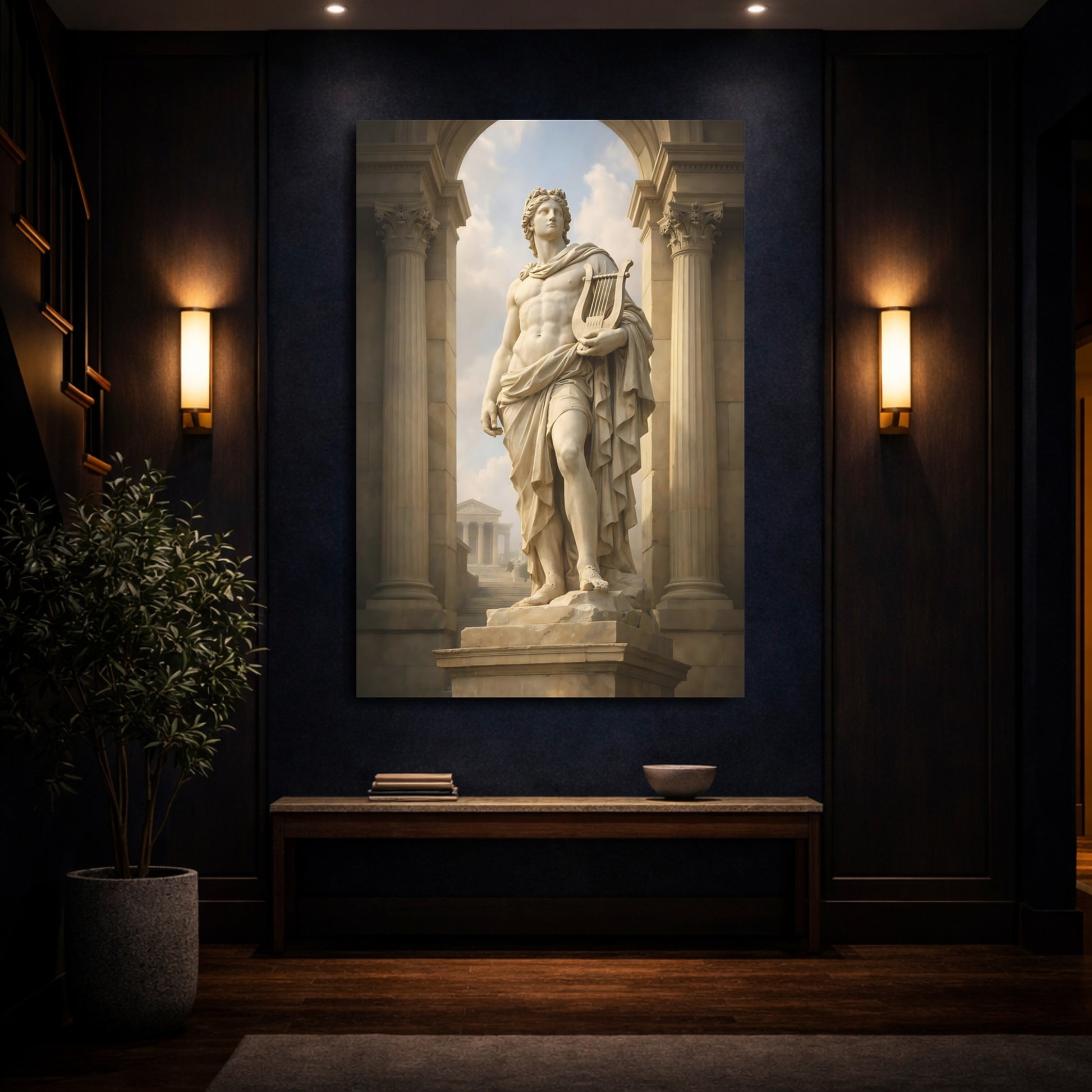 Mockup 3. Vintage Classical Statue White Stone Statue shown as stretched canvas wall art