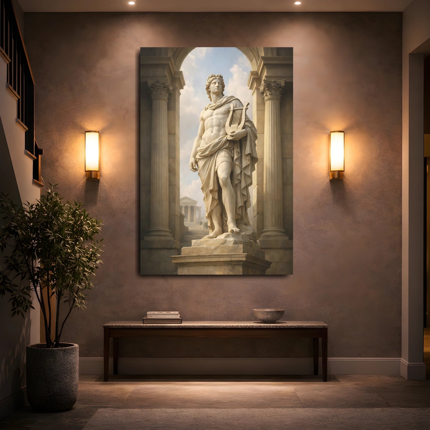 Mockup 4. Vintage Classical Statue White Stone Statue shown as stretched canvas wall art