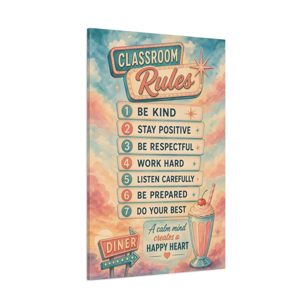 Vintage Classroom Rules Pink And Blue Canvas Print – Gallery Wall - YesArtYes
