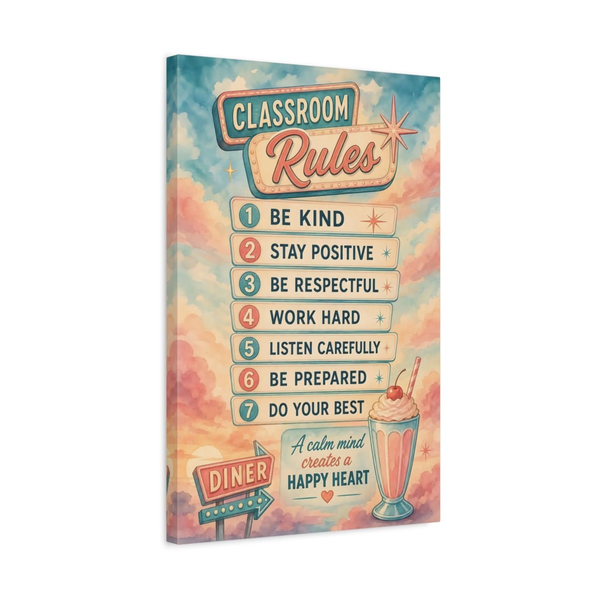 Vintage Classroom Rules Pink And Blue Canvas Print – Gallery Wall - YesArtYes
