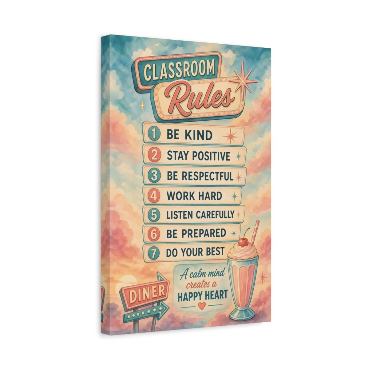 Vintage Classroom Rules Pink And Blue Canvas Print – Gallery Wall - YesArtYes