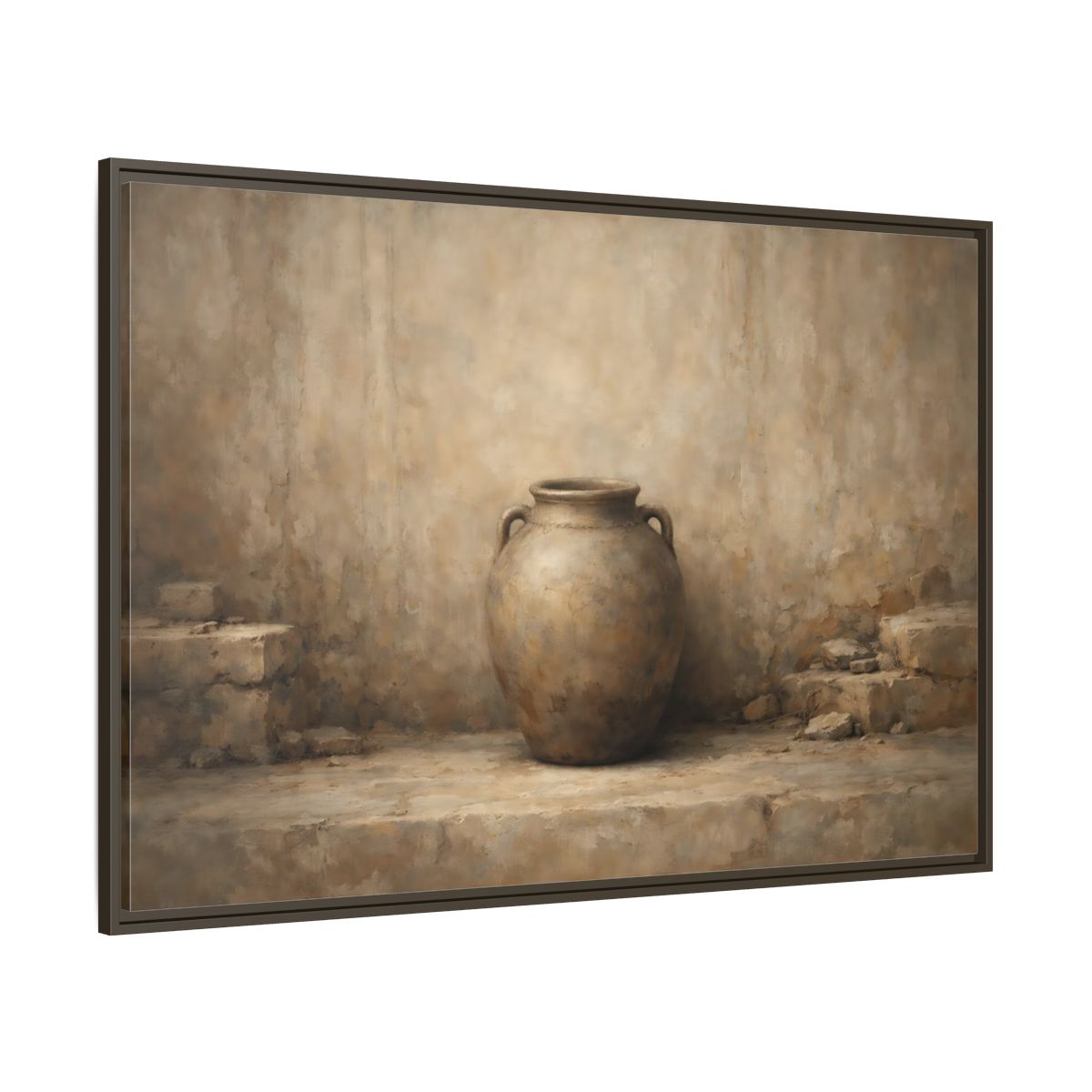 Main Mockup. Vintage Clay Pot Earthy Tones shown as stretched canvas wall art