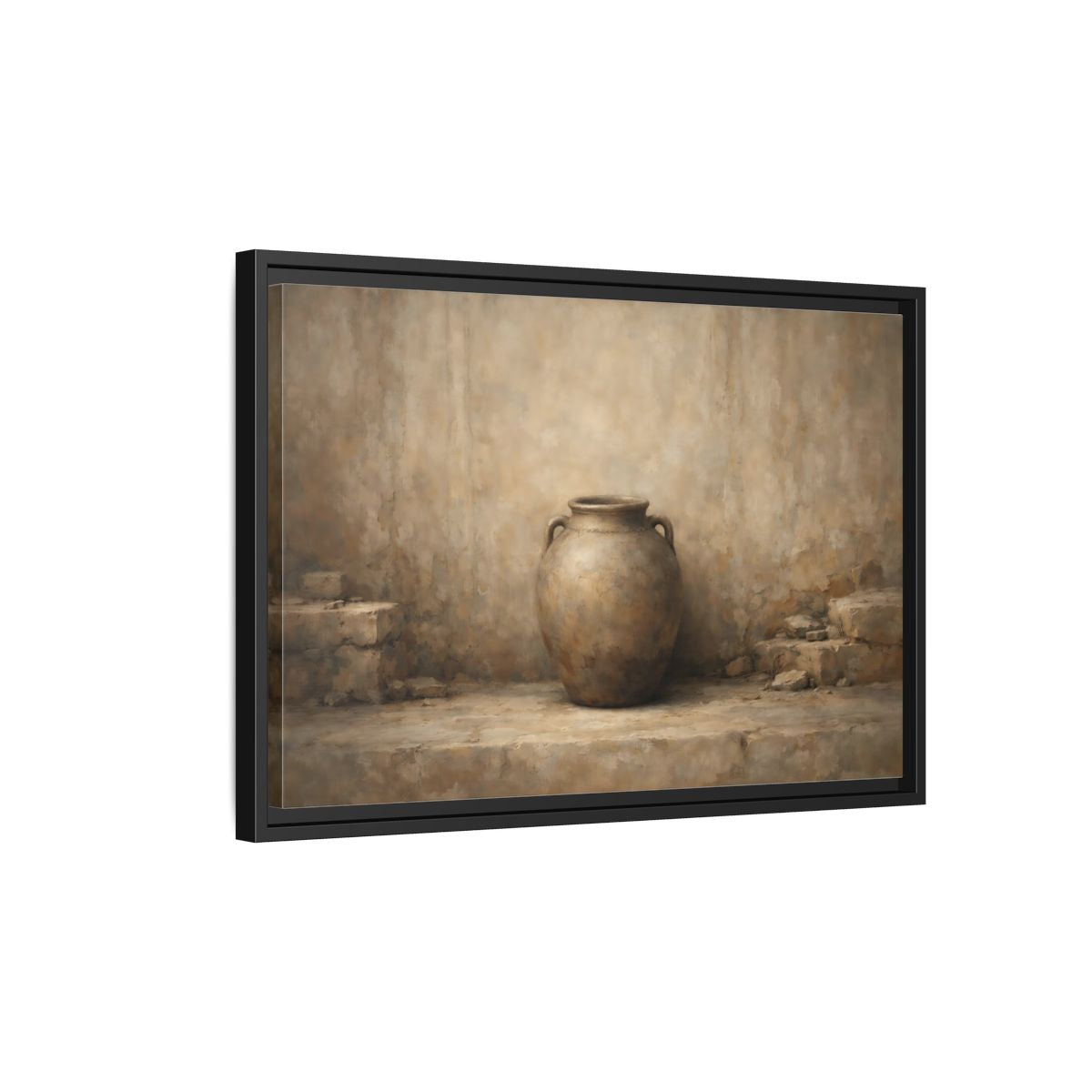Side Mockup 3. Vintage Clay Pot Earthy Tones shown as stretched canvas wall art
