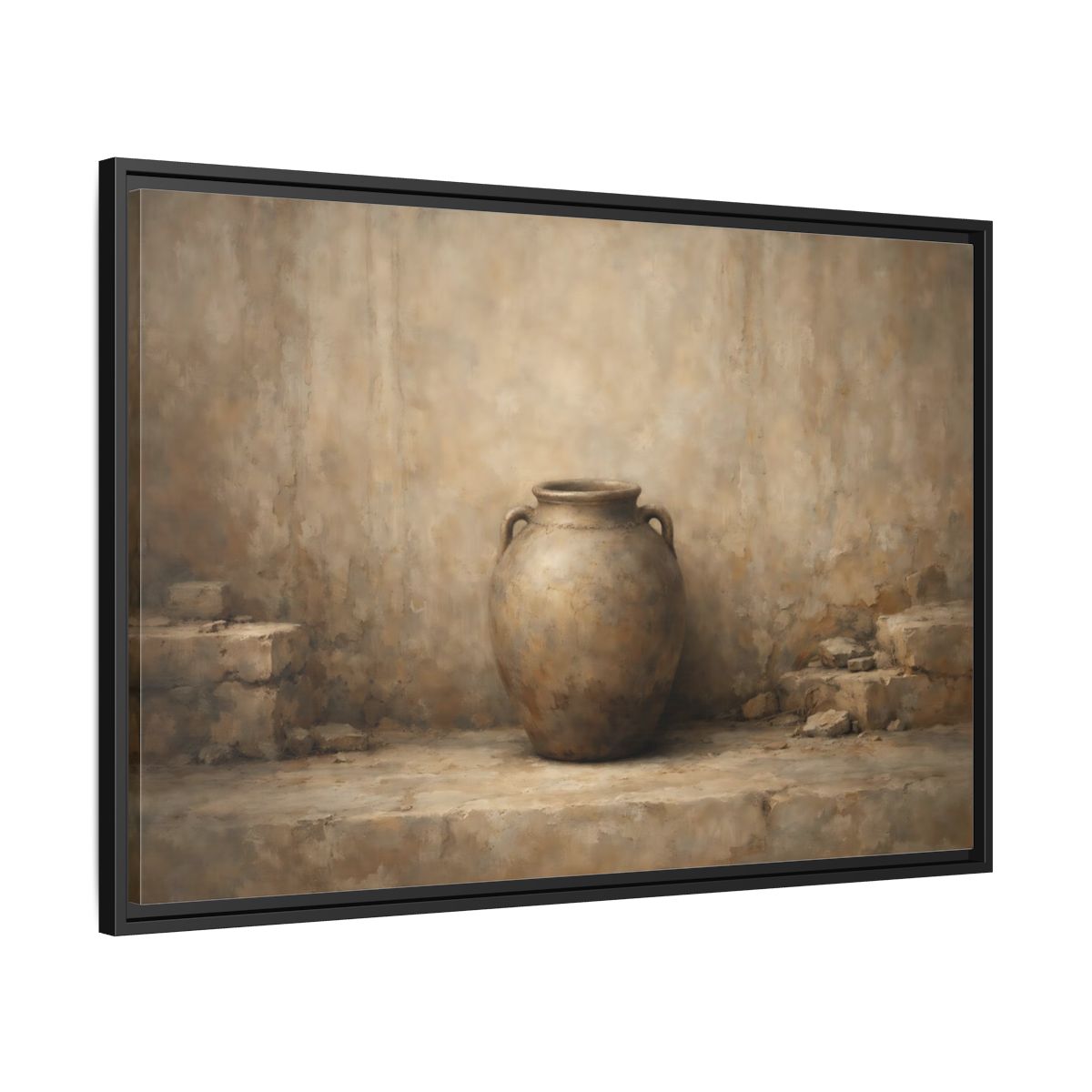 Side Mockup 13. Vintage Clay Pot Earthy Tones shown as stretched canvas wall art