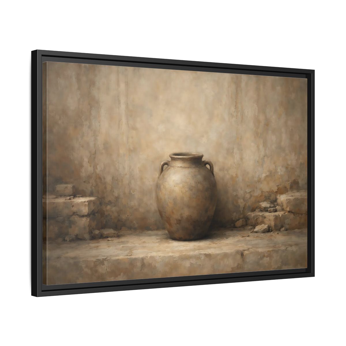 Side Mockup 14. Vintage Clay Pot Earthy Tones shown as stretched canvas wall art