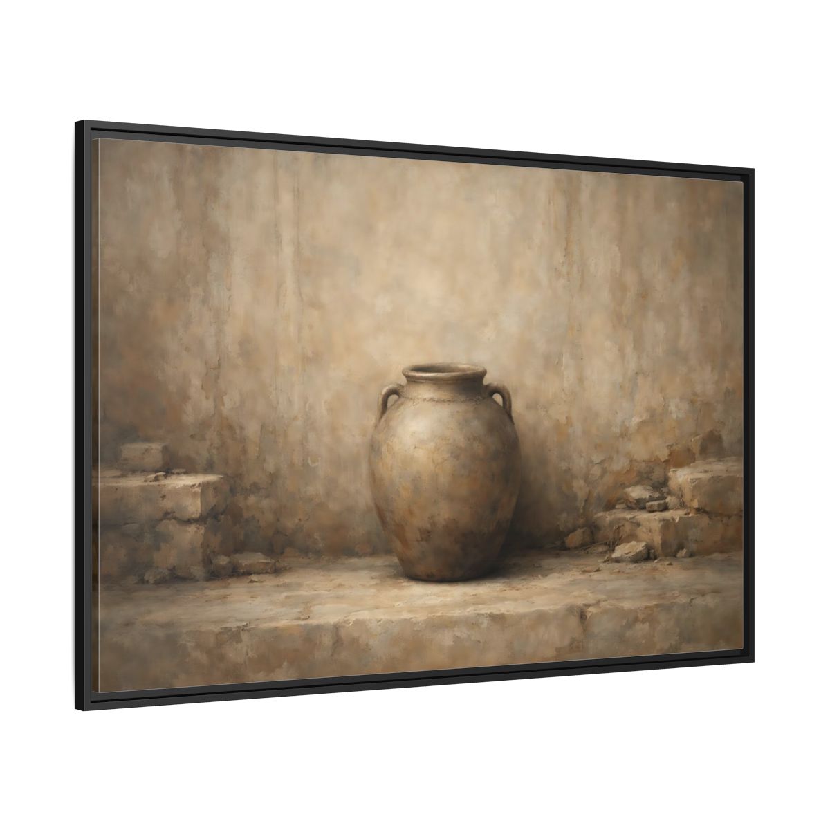 Side Mockup 12. Vintage Clay Pot Earthy Tones shown as stretched canvas wall art