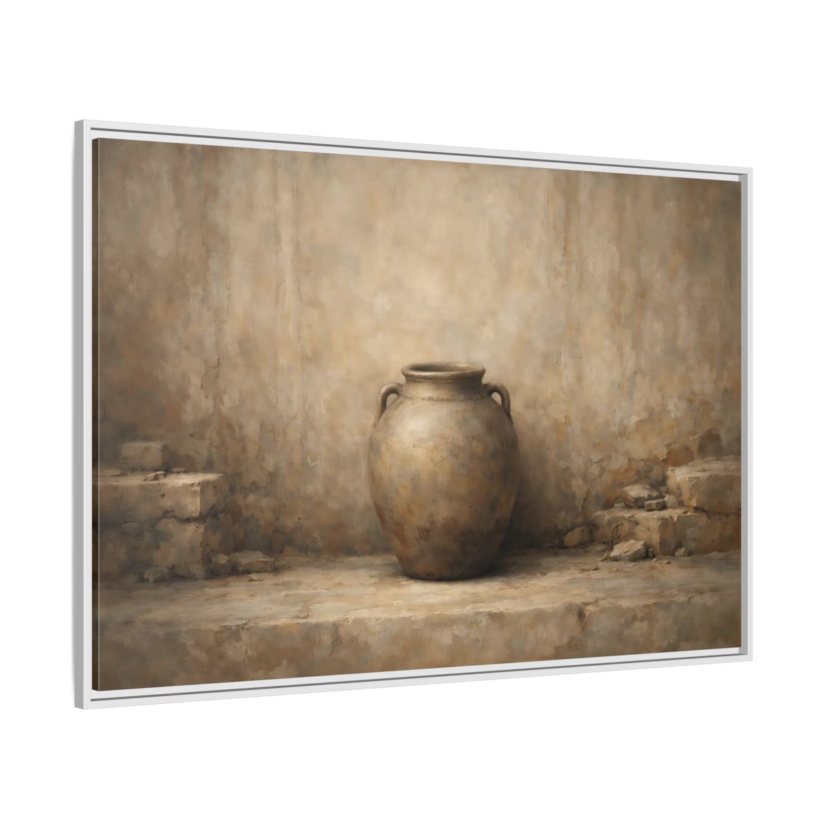 Side Mockup 7. Vintage Clay Pot Earthy Tones shown as stretched canvas wall art