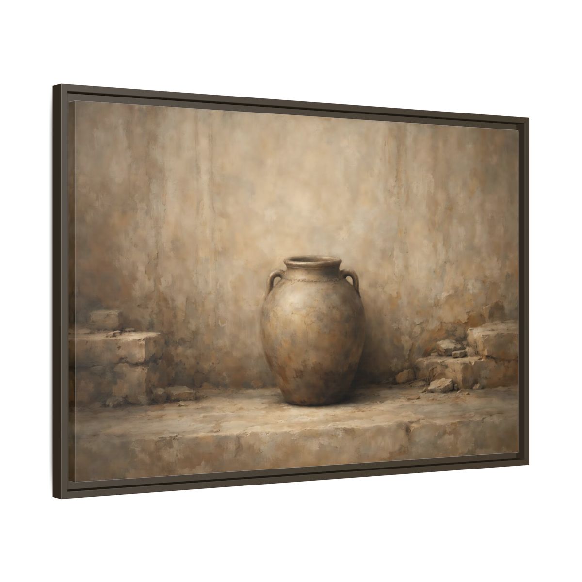 Side Mockup 9. Vintage Clay Pot Earthy Tones shown as stretched canvas wall art