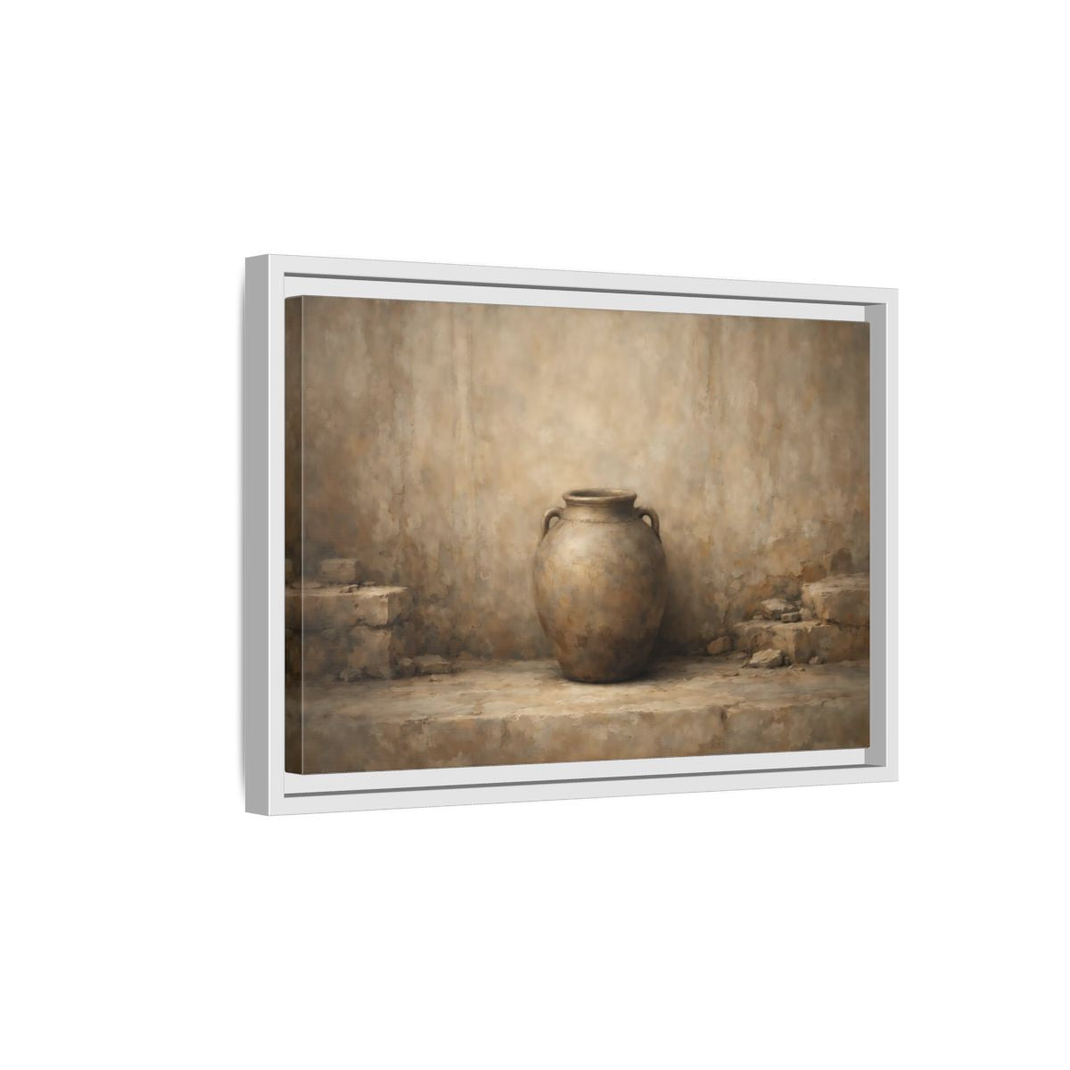Side Mockup 4. Vintage Clay Pot Earthy Tones shown as stretched canvas wall art