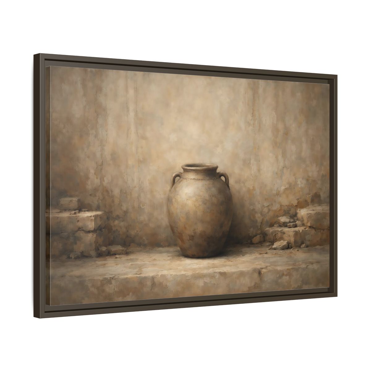 Side Mockup 11. Vintage Clay Pot Earthy Tones shown as stretched canvas wall art