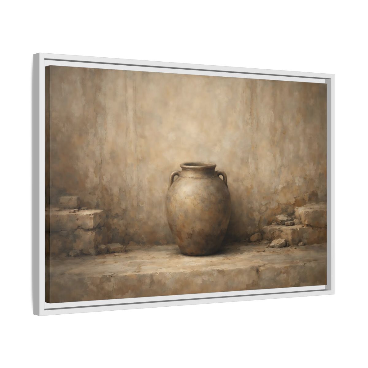 Side Mockup 10. Vintage Clay Pot Earthy Tones shown as stretched canvas wall art