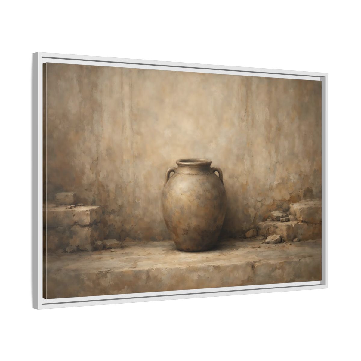 Side Mockup 8. Vintage Clay Pot Earthy Tones shown as stretched canvas wall art