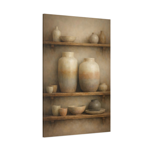 Main Mockup. Vintage Clay Pottery Brown And Tan shown as stretched canvas wall art
