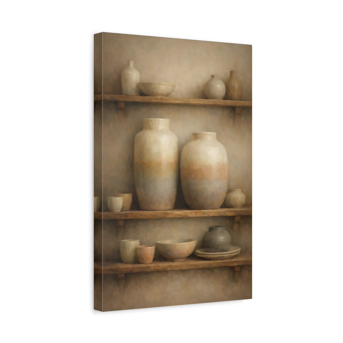 Side Mockup 4. Vintage Clay Pottery Brown And Tan shown as stretched canvas wall art