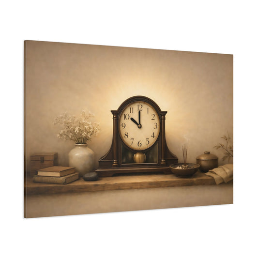 Vintage Clock Brown Beige Aesthetic shown as stretched canvas wall art