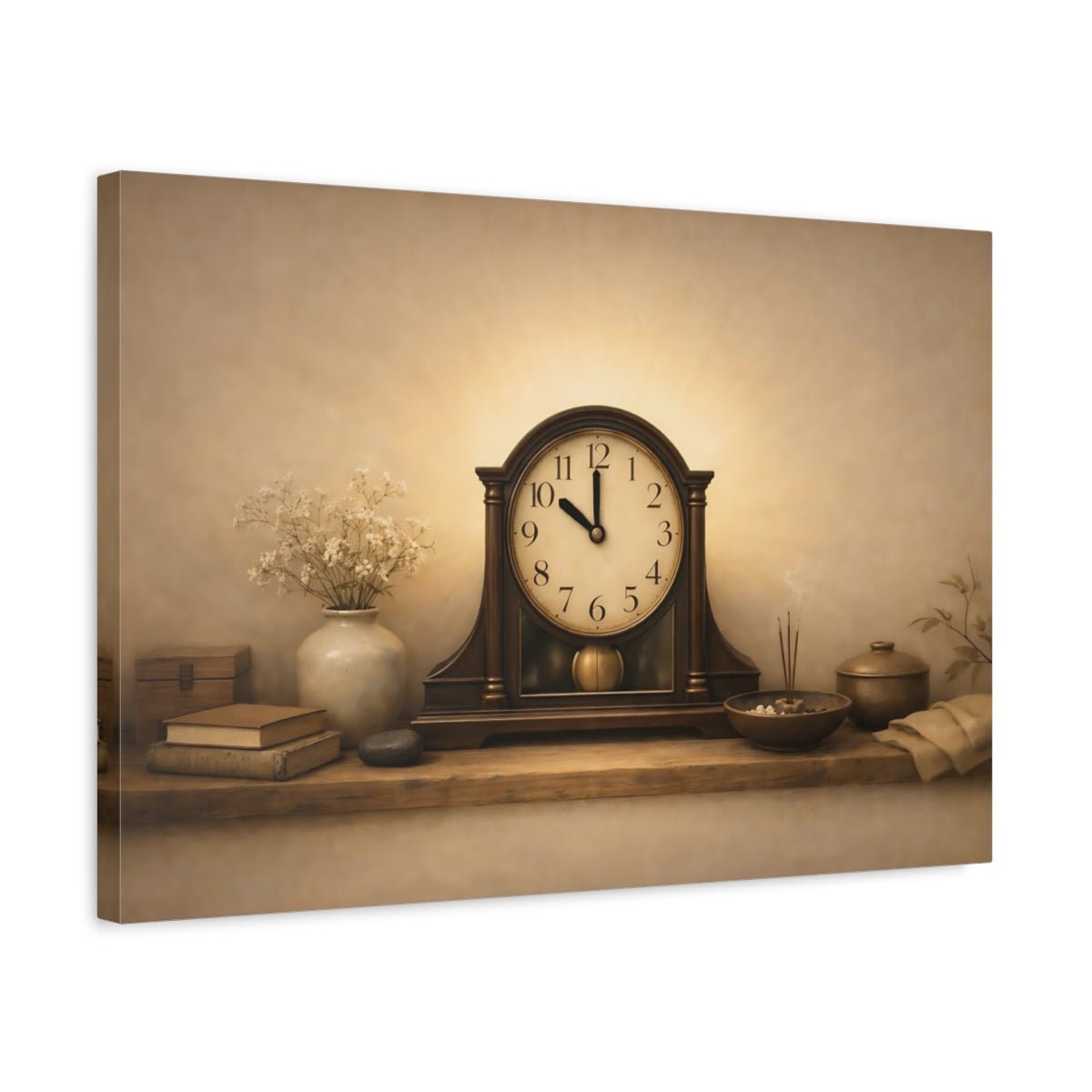 Vintage Clock Brown Beige Aesthetic - Canvas Wall Art Print - YesArtYes