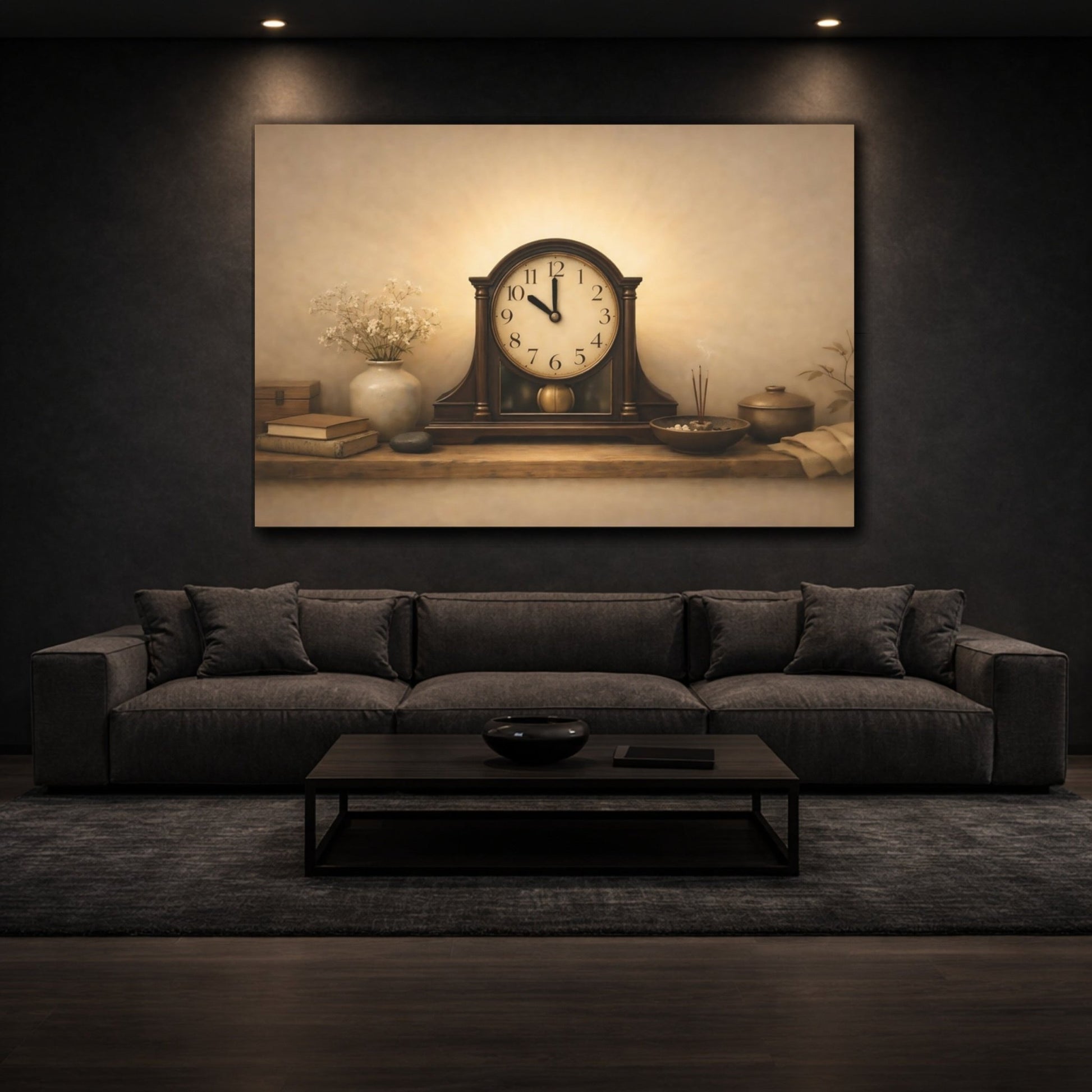 Vintage Clock Brown Beige Aesthetic - Canvas Wall Art Print - YesArtYes