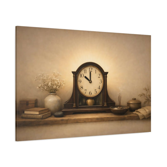 Vintage Clock Brown Beige Aesthetic - Canvas Wall Art Print - YesArtYes