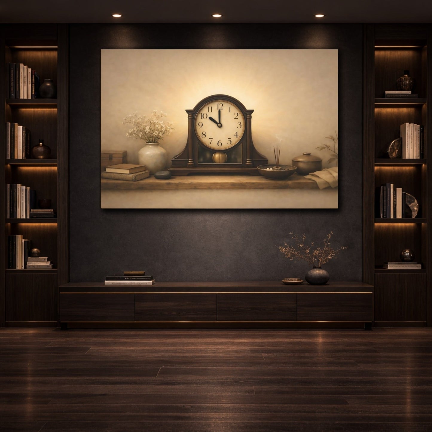 Vintage Clock Brown Beige Aesthetic - Canvas Wall Art Print - YesArtYes