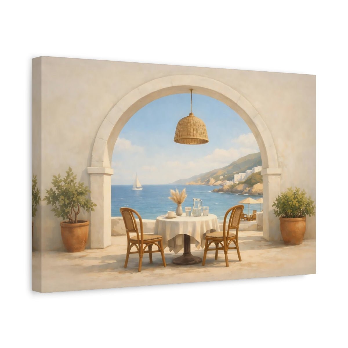 Vintage Coastal Archway Cafe Patio Nature - Canvas Wall Art Print - YesArtYes