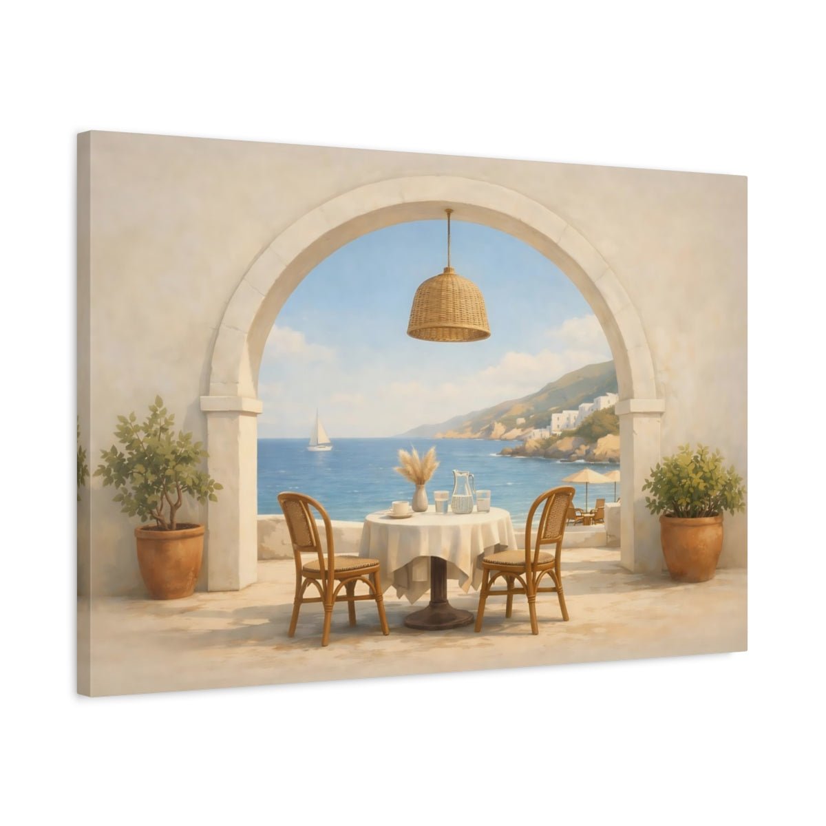 Vintage Coastal Archway Cafe Patio Nature - Canvas Wall Art Print - YesArtYes