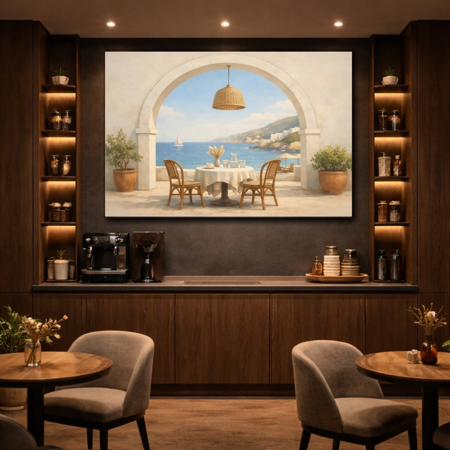 Vintage Coastal Archway Cafe Patio Nature - Canvas Wall Art Print - YesArtYes
