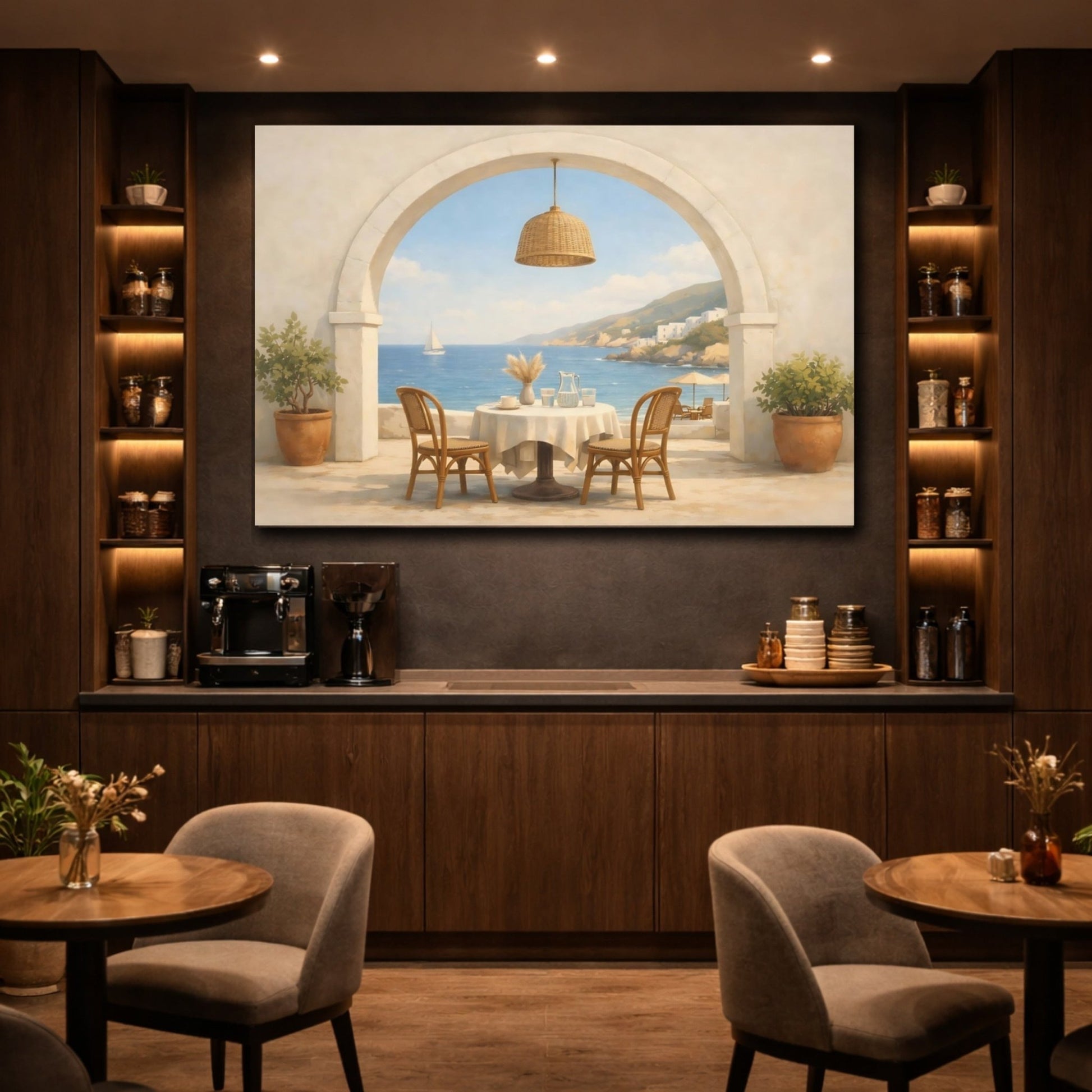 Vintage Coastal Archway Cafe Patio Nature - Canvas Wall Art Print - YesArtYes