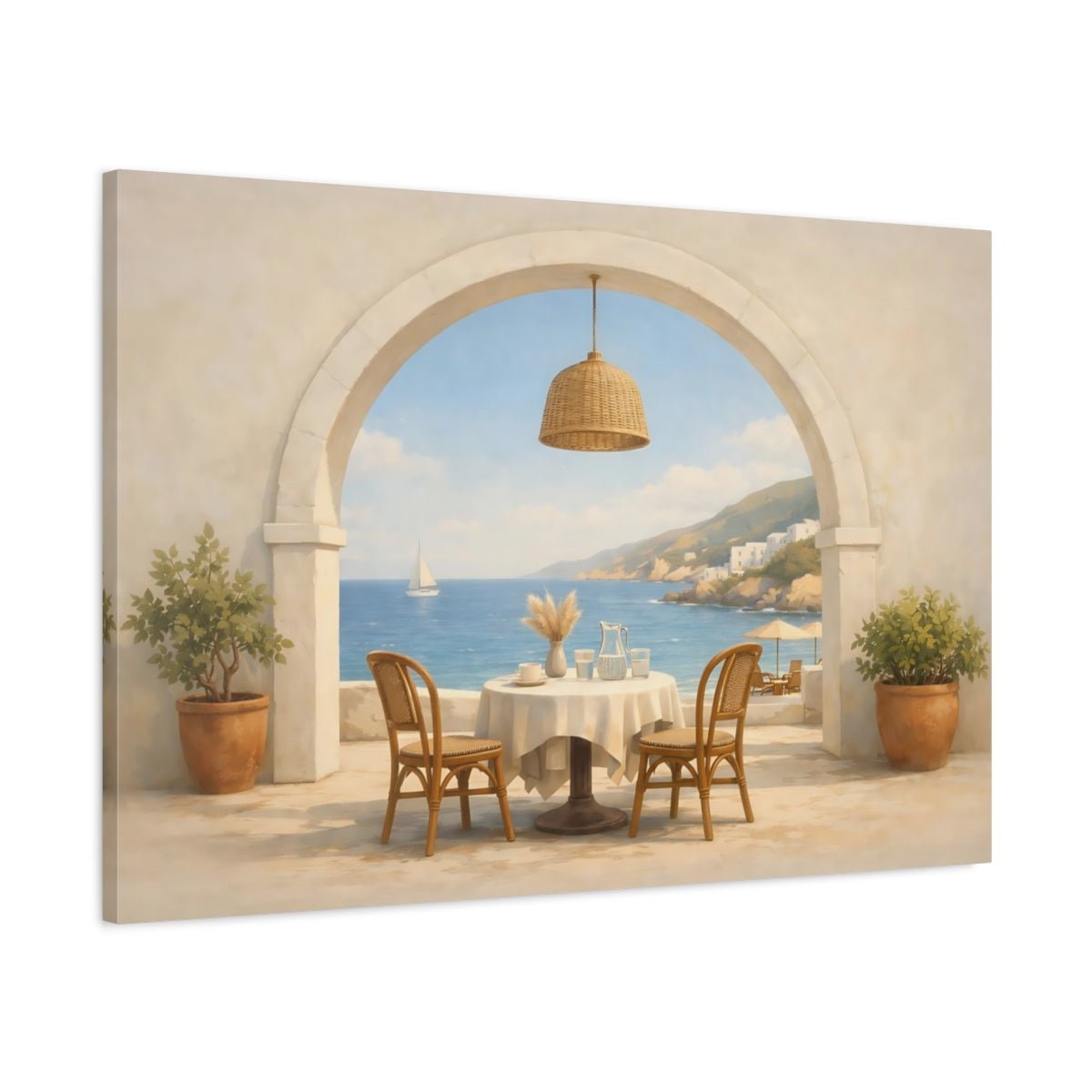 Vintage Coastal Archway Cafe Patio Nature - Canvas Wall Art Print - YesArtYes