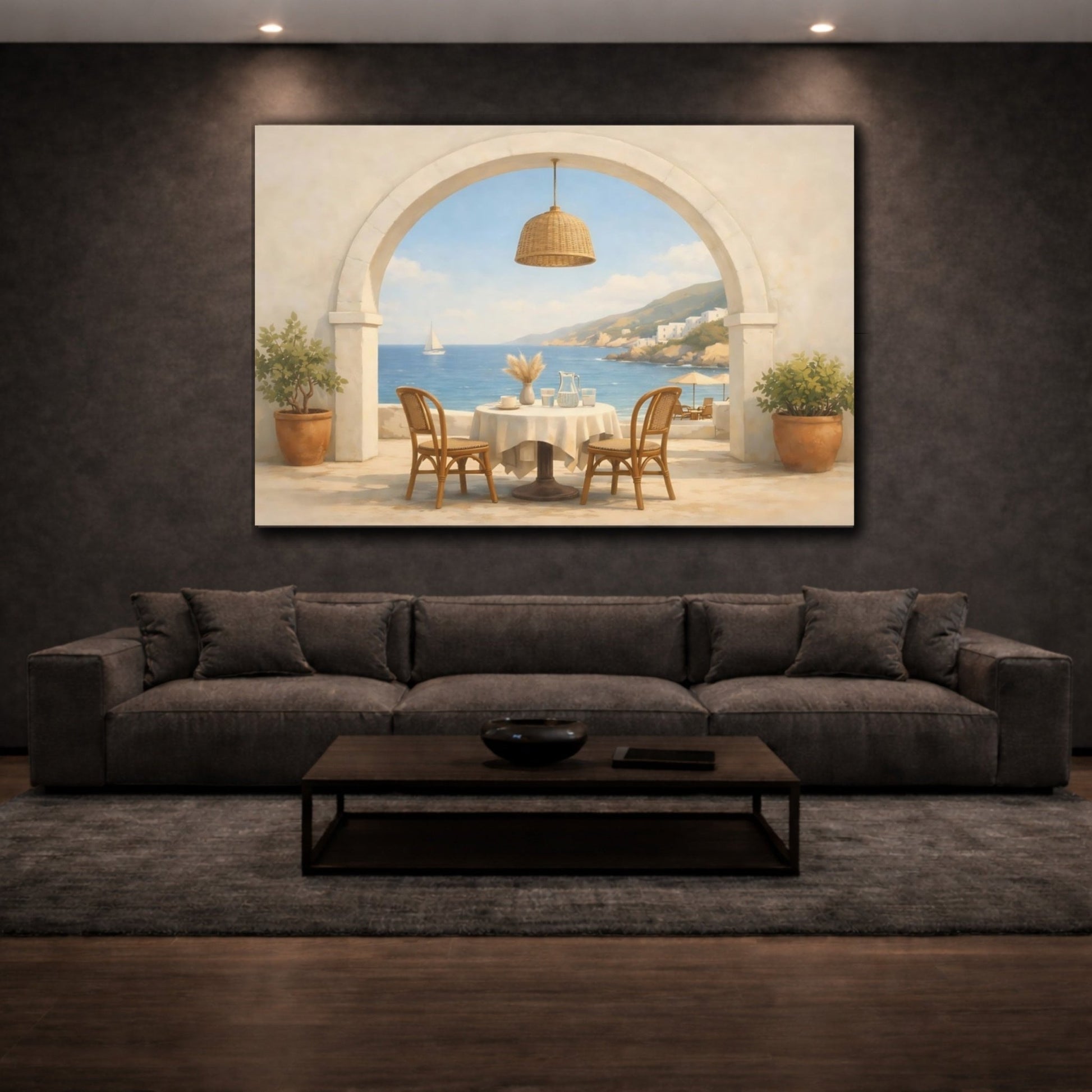 Vintage Coastal Archway Cafe Patio Nature - Canvas Wall Art Print - YesArtYes