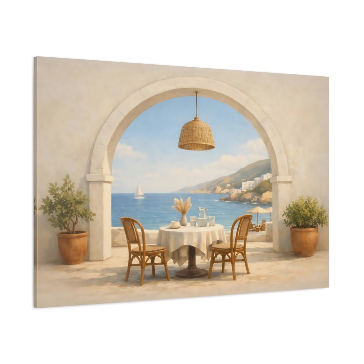 Vintage Coastal Archway Cafe Patio Nature - Canvas Wall Art Print - YesArtYes