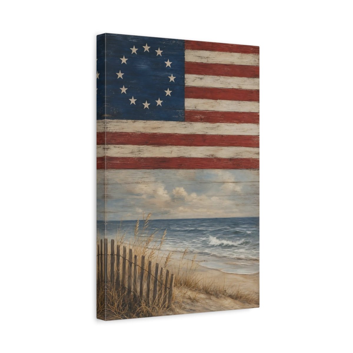 Vintage Coastal Flag Red White Blue Canvas Wall Art Print – Living Room, Above Console Table - YesArtYes