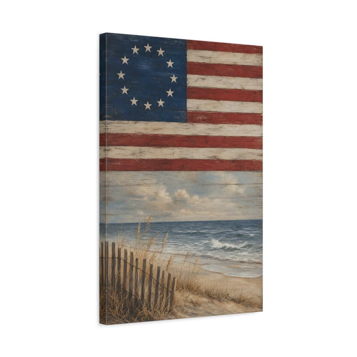 Vintage Coastal Flag Red White Blue Canvas Wall Art Print – Living Room, Above Console Table - YesArtYes