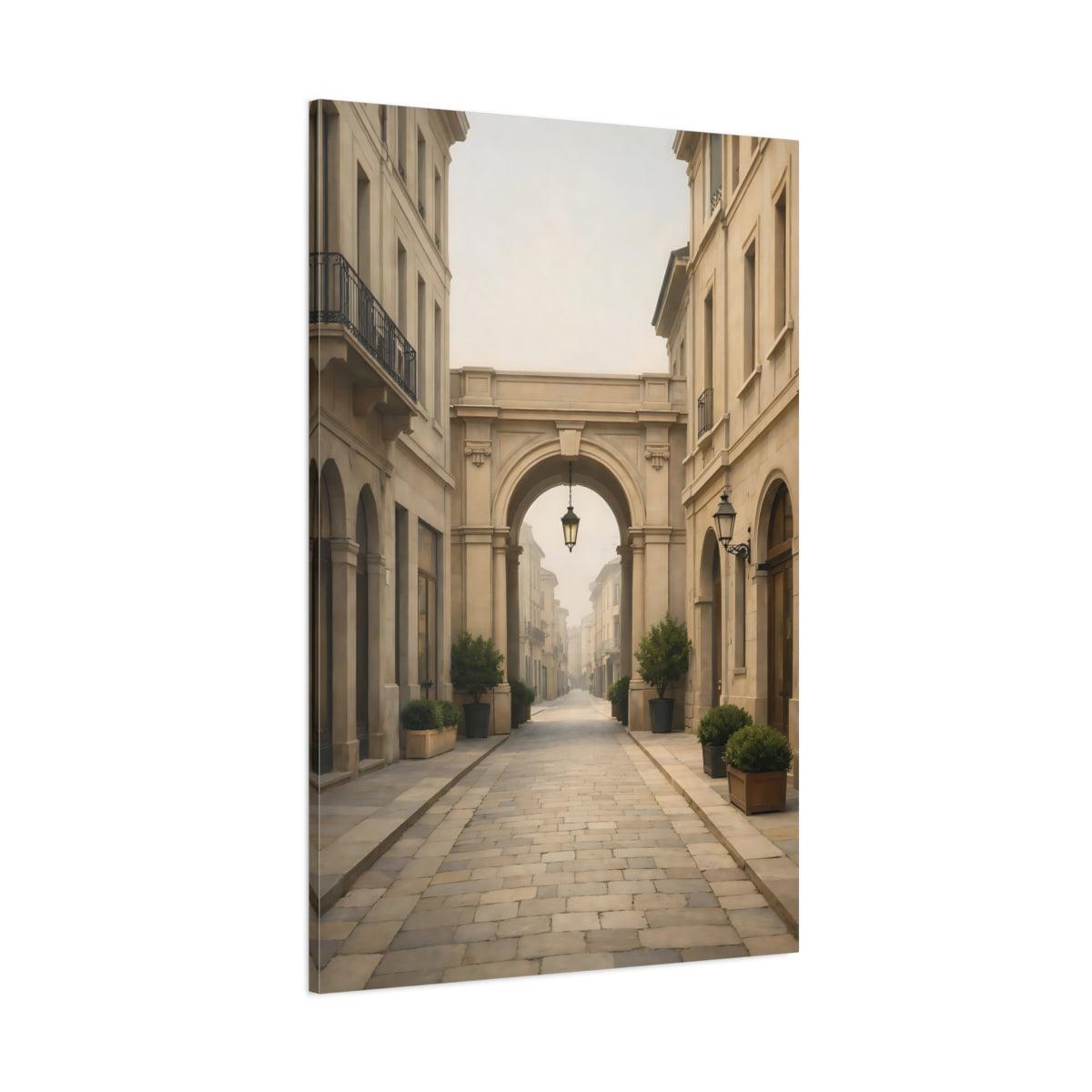 Vintage Cobblestone Street Cream Stone Street shown as stretched canvas wall art