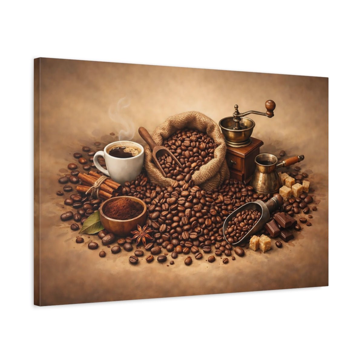 Vintage Coffee Beans Brown Theme - Canvas Wall Art Print - YesArtYes