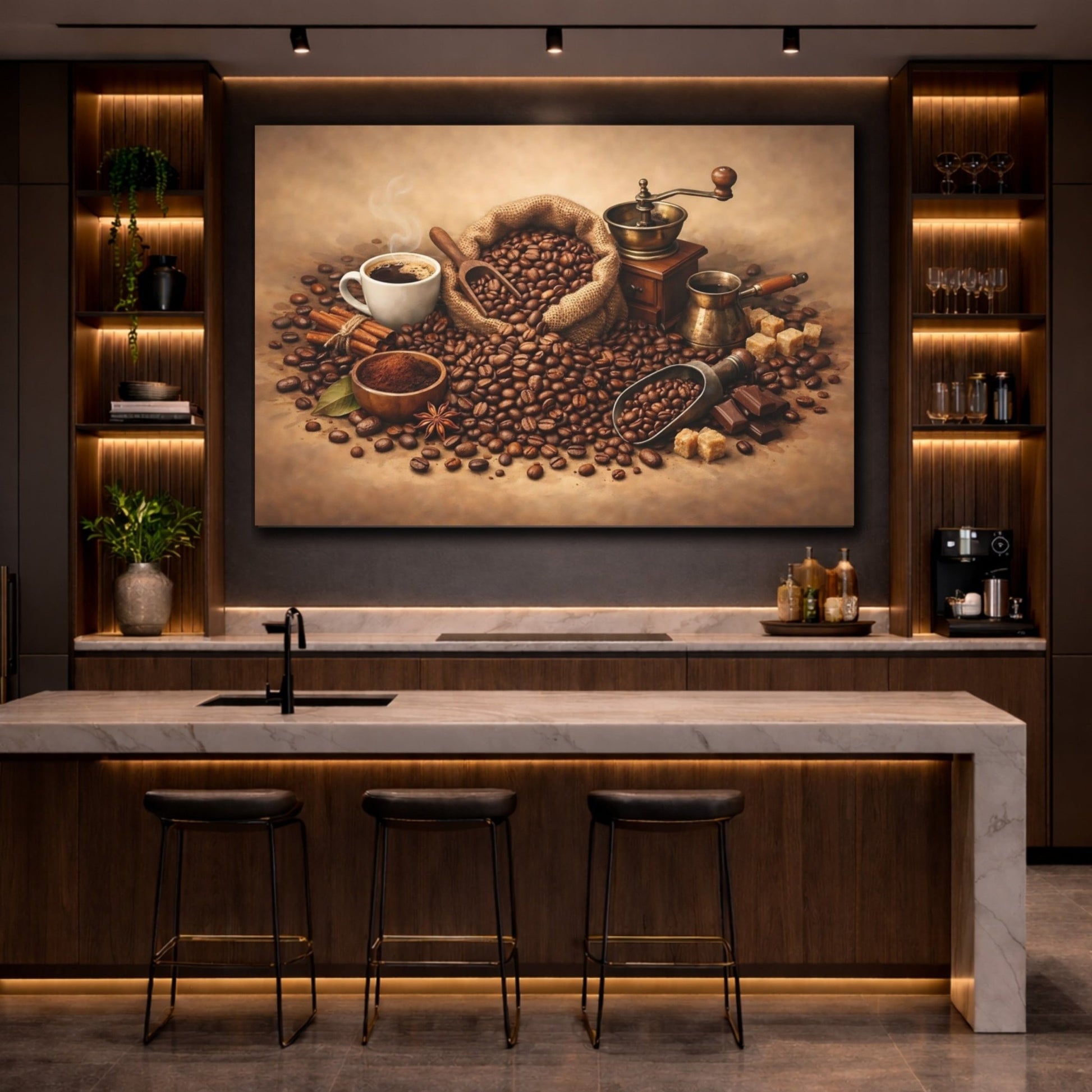 Vintage Coffee Beans Brown Theme - Canvas Wall Art Print - YesArtYes