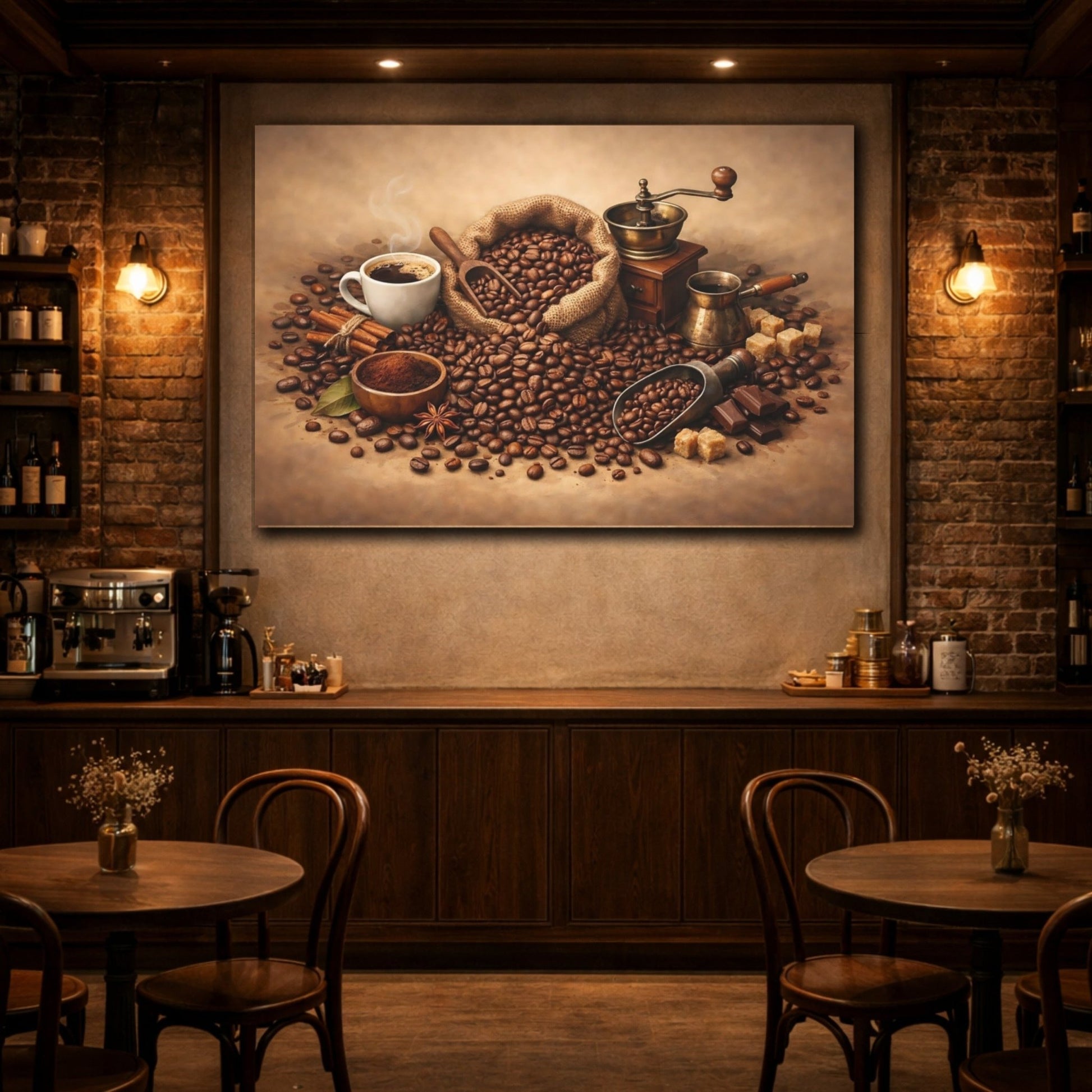 Vintage Coffee Beans Brown Theme - Canvas Wall Art Print - YesArtYes
