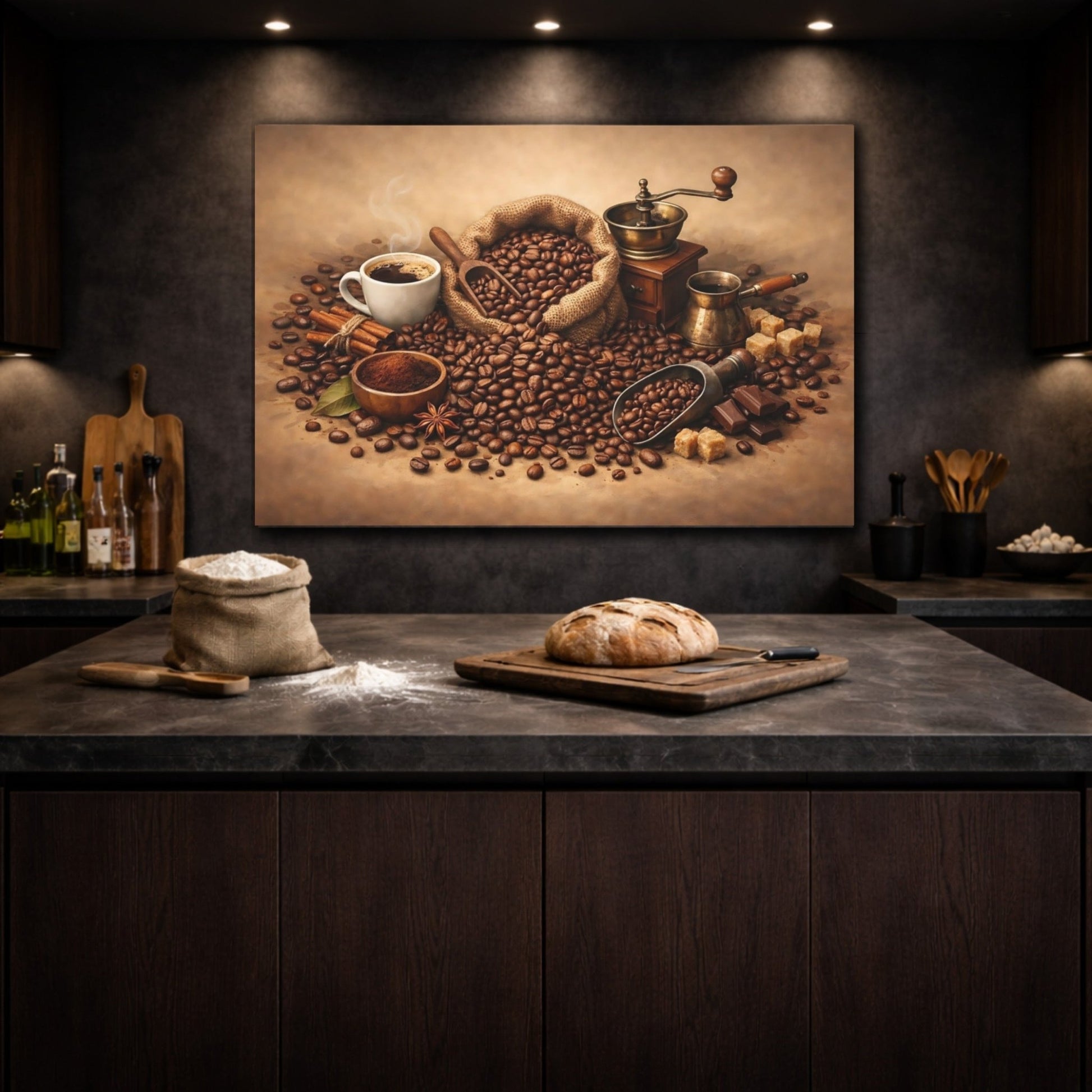 Vintage Coffee Beans Brown Theme - Canvas Wall Art Print - YesArtYes